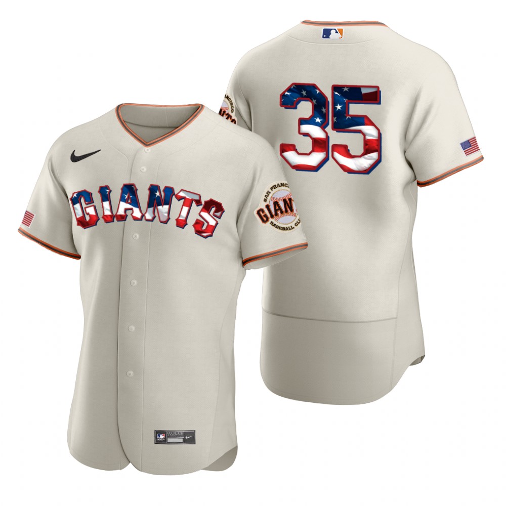 San Francisco Giants #35 Brandon Crawford Men Nike Cream Fluttering USA Flag Limited Edition Authentic MLB Jersey